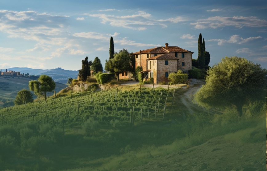 Isolated Tuscany estate situated at the top of a winery hill, perfect for a memorable vacation 